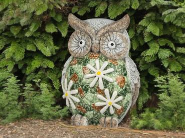 Preview: Eule Figur 31 cm mit Mosaik - Farbenfrohe Frühlingsdeko